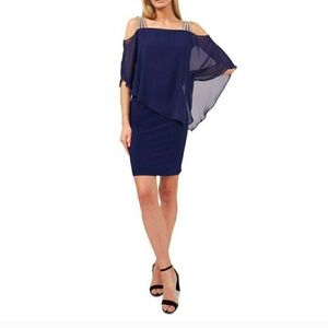 Glamour Nights Party Dress Rhinestone Cold Shoulder‎ Royal Blue Elegant